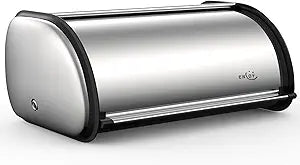 ENLOY Bread Box for Kitchen Counter, Stainless Steel Roll Top Bread Bin, Sliver Bread Storage Holder with Lid, Large Capacity Bread Keeper, 17 x 11 x 7 Inches