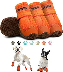 Hcpet Dog Shoes for Dogs, Dog Booties for Dogs, Anti-Slip Dog Boots & Paw Protectors for Hot Pavement Winter Snow Hiking with Reflective Straps Orange Size 3, 4PCS