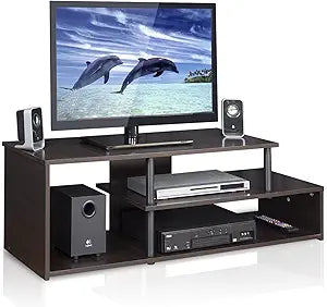 Furinno Econ Low Rise TV Stand, Espresso/Black