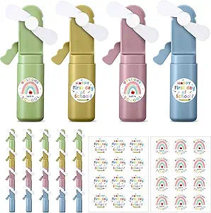 Gerrii 24 Pcs Back to School Gifts Mini Hand Press Fan Bulk Summer Teacher Student Gifts Hand Press Manual Cooling Fan with Stickers for Classroom Rewards, Outdoor Activities, No Battery Needed