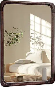 Tanmicoshomy Wood Bathroom Mirror 24 x 36 Inch, Solid Wood Framed Rectangle Mirrors with Tempered Glass for Living Room Bedroom Office or Entryway(Dark Brown)