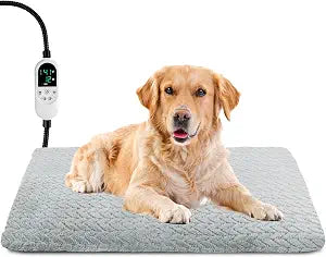 Pet Heating Pad for Cats Dogs, Heated Dog Bed Indoor Dog Heating Pad with Chew Resistant Steel Cord, 12 Level Timer and Temperature Heated Pet Bed Electric Warming Blanket (28''x18'')