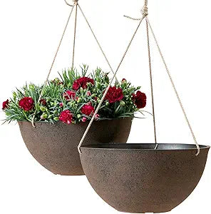 LA JOLIE MUSE Large Hanging Planters - 13 Inch Flower Pots Outdoor Indoor, Hanging Garden Planters Set of 2, New Iron Color