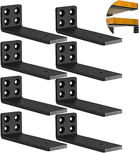Floating Shelf Hardware Heavy Duty Hidden Shelf Brackets 8 Inch Long Wall Shelf Support Brackets Black L-Shaped (8 Pack)