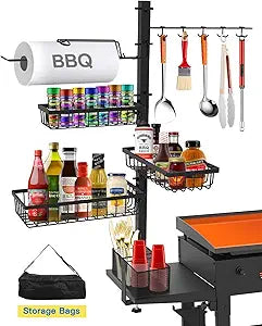 Griddle Caddy Organizer for Blackstone Griddle Accessories, for Husband & Dad & Him, Outdoor Kitchen Accessories, BBQ Grill Picnic Utensil Condiment Caddy with Paper Towel Holder