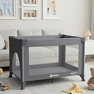 Baby Playard, Portable Travel Crib,Baby Playpen - Baby Safe Folding Travel Bed w/Mattress, Breathable Mesh | Compact Lightweight Baby Bed for Babies & Toddlers (Grey)