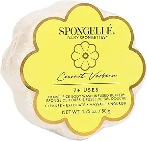 Spongell�� Coconut Verbena Daisy Spongette Bath Sponge | Built-in Body Wash & Body Scrubber, Shower Loofah Sponge for Women, Travel Essentials | 7+ uses