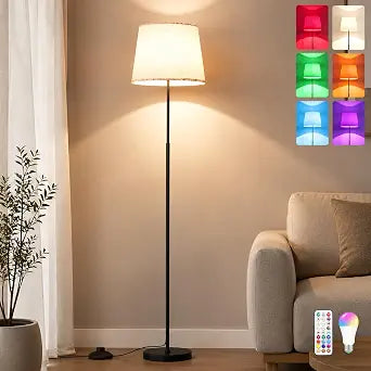 LED Floor Lamp 65" Tall Standing Lamp with Remote RGBCW 1200LM, Linen Shade