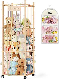 Stuffed Animal Storage & Organizer: Wooden Stuffed Animal Holder - 53.6" Stuffed Animal Zoo with Thicker Bands - Large Capacity Stuffy Storage for Playroom/Living Room/Nursery Room/Bedroom