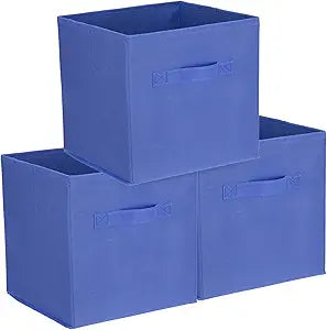 uxcell 3Pcs Fabric Storage Bins, 11.8Inch Cube Storage Bin Foldable Storage Cube Organizer Bins with Handles for Shelf Closet, Nursery Home, Bedroom(Sapphire Blue )