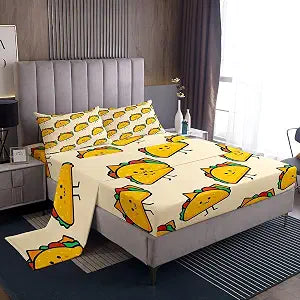 Erosebridal Taco Party Sheets Mexican Taco Sheet Set Boys Girls 3D Funny Realistic Food Bed Sheets Set Easter Gifts for Kids Kawaii Room Decor, Cartoon Style Cinco De Mayo Bed Set for All Season Twin