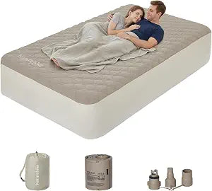 Drop Stitch Queen Air Mattress with Rechargeable Built in Pump & Washable Mattress Protector, 882 LBS Support, Adjustable Firmness, 1.5 Min Fast Inflate Inflatable Mattress for Home, Camping, Guest