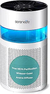 SereneLife Portable Air Purifier | Small Air Purifier For Home, Allergies, Pet Hair & Bedrooms | Filter Change Reminder & Aroma Box | Filtration Removes Dust, & Smoke Odor | Timer & Sleep Mode | White