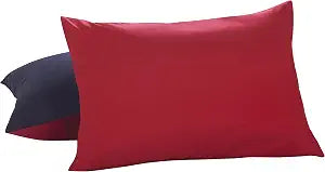 Lux Hotel Bedding Reversible Microfiber Pillow Shams - Navy/Red, Standard/Queen, 2 Pack
