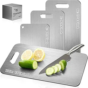 Katori Titanium Cutting Board - Upgraded 100% Pure Titanium Cutting Boards for Kitchen Non Toxic, Double Sided Food Grade Hygiene Non Moldy Dishwasher Safe Meat Fruit Metal Board (3PC S+L+XL)