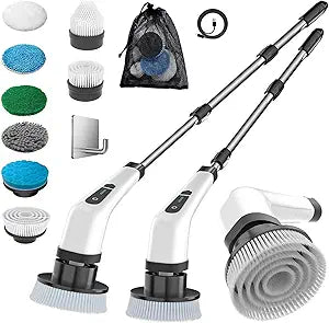 MGLSDeet Electric Spin Scrubber Scrub Brush, Rechargeable Cleaning Brush with 8 in 1 Replaceable Brush Heads, Cordless Power Spin Scrubber 90Mins for Bathroom Shower Bathtub Glass Car
