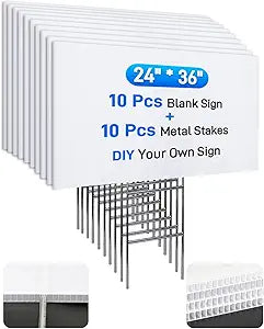 Mulctun 24"x36" 5mm Blank Yard Signs with Stakes,10Pcs Corrugated Plastic Board Yard Signs,Waterproof Corrugated Plastic Sheets for Lawn Signs,Garage Sale,Open House and Real Estate Indoor Outdoor UseWhite