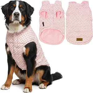 Parisian Pet Dog Jacket  Pink Winter Coat  Windproof Clothes for Cold Weather  Soft and Warm Fleece Vest  Polka Dot Jacket for Large Dogs 2XL