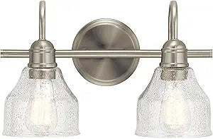 Kichler Avery 14.75" 2 Light Bathroom Vanity Light in Brushed Nickel, Vintage Bathroom Wall Mount Fixture with Clear Seeded Glass, (14.75" W x 9.25" H), 45972NI