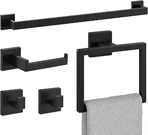 5-Pieces Matte Black Bathroom Accessories, 24 Inch Bathroom Hardware Set