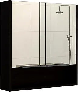 Tuhome Jaspe Mirror Cabinet with Three Internal Shelves, One Open Shelf, Double Door Cabinet, Elegant White Finish for Bathroom Storage