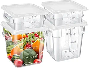 Barydat 4 Pcs Square Food Storage Containers with Lids Measurement Scales, 2qt & 4qt Clear Plastic Stackable Containers for Dough Proofing Baking Kitchen Restaurant and Pantry Organization(White)