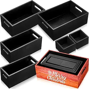 Set of 6 Wood Storage Boxes with Handles Wooden Nesting Crates Rustic Farmhouse Storage Container for DIY Crafts Party Home Table Decoration Display(Black)