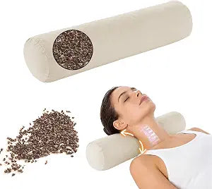 Buckwheat Pillow - Adjustable Buckwheat Neck Pillow(17x4) to Provide Firm Support, Neck Roll Pillows for Side and Back Sleepers, Cylinder Bolster Pillows with Organic Pillowcase