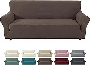 Sofa Slipcover 3 Cushion Couch 71"-91" Stretch Sofa Cover,Non Slip Soft Couch Cover Washable Furniture Protector with Non Skid Foam and Elastic Bottom for Kids,Dog,Light Coffee