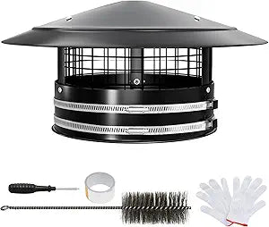 8" Round Chimney Cap, Cone Roof Chimney Cap with Screen, Adjustable Reinforced Stainless Steel Chimney Roof Cap for 8 Inch Stove Pipe, Easy Installation, Airflow Better Vent