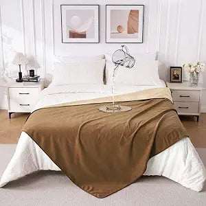 QiyI Reversible Waterproof Blanket for Bed Queen Size, 60"x80", Brown/Tan