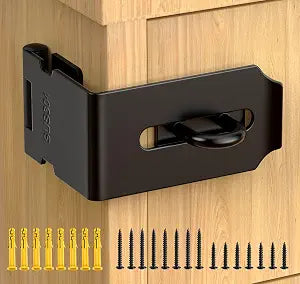 90 Degree Hasp Lock, Right Angle Padlock Latch, Black 1 Pack