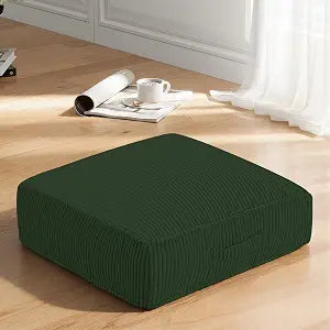 Meditation Floor Pillow for Adults, 8" Extra Thick Floor Cushion for Sitting with Washable Cover, Large Corduroy Meditation Pillow, 22 inches Tatami Seat with Handle for Yoga Pillow, Green