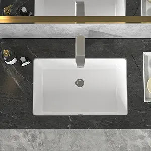 Undermount Bathroom Sink - Sarlai 21 x 13 inch Rectangular Vessel Sink Undermount Modern White Ceramic Rectangle Sink, Vanity Sink Art Basin with Overflow, Interior Bowl Size 18.9"x11.8"x4.75"