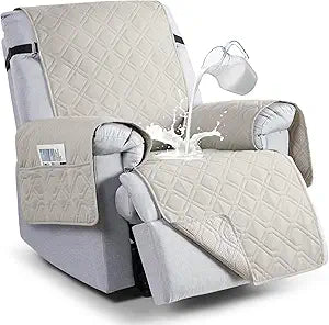 VANSOFY 100% Waterproof Recliner Chair Covers, Recliner Cover Non-Slip Dog Chair Cover Furniture Protector Washable Slipcover with Pocket, Elastic Straps for Pets, Dogs(Beige, 22")