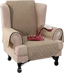 Wingback Chair Slipcover 1 Piece Waterproof Wing Chair Cover Washable Armchair Cover Stretch Furniture Protector for Living Room for Pets Kids (Khaki)