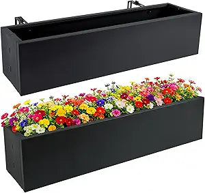 2 Pack Metal Railing Planter Box, 30 Inch Balcony Planters with Adjustable Brackets, Large Hanging Planters for Outdoor Fence Deck