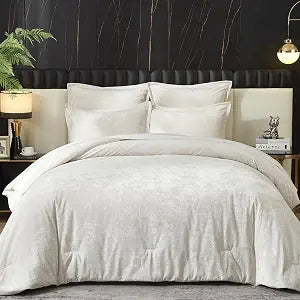 Ivellow Crushed Velvet Comforter Set King Ivory Comforter Set 5pcs Ultra Soft Lightweight Breathable Bedding Set Luxury Cozy Flannel Comforter King Size (1 Comforter,2 Pillow Shams, 2 Euro Shams