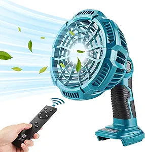 YEX-BUR Portable Fan for Makita 18v Battery, Battery Operated Fans with Remote, LED Light, USB-A Charging for Phone, Jobsite Fan for Camping Car Repairing Construction Site