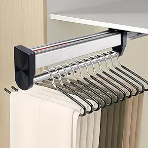 Pull Out Valet Rods for Closets, Clothes Hanger Rail Slide Out Adjustable Heavy Duty Stainless Steel Clothes Storage Hanger Rack for Pants Coats Top Mounted Wardrobe Pants Hanger(450mm/17.7inch)