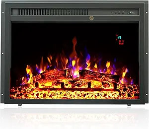 23" Electric Fireplaces Inserts, Recessed Fireplace Heater with Thermostat, 5 Flame&Fuel Bed Brightness,Timer
