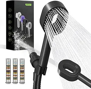 Hibbent Filtered Showerhead with handheld, High Pressure 5 Sprays Shower Head, Anti-clog Nozzles, Brass Holder & 71" Metal Hose, 3 Water Softener Filter Remove Chlorine, Reduce Dry Itchy Skin, Black