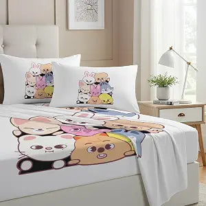 Allenjoy Twin Size Group Fitted Sheet Youth Soundwave Bed Flat Sheets Bedding Set Deep Pockets Up to 16" Bedroom Decor with 1 Pillowcase SC00049-009