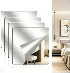4 Pack Acrylic Mirrors for Wall , 8x10 inch Self Adhesive Mirror Tiles