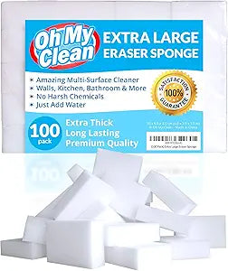 (100 Pack) Extra Large Eraser Sponge  Extra Thick, Long Lasting Magic Melamine Cleaning Sponges in Bulk  White Foam Pads for Walls, Kitchen, Bathroom, Floor & Baseboard Cleaner
