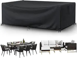 Patio Furniture Covers Outdoor Table Cover Waterproof Rectangular Patio Dining Table Cover Wind Dust Proof Anti-UV Garden Sectional Couch-Cover Table and Chair Set Covers 80"L x 40"W x 29"H Black