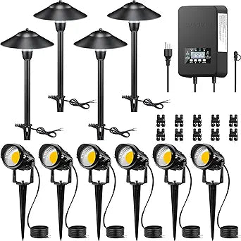 SUNVIE LED Landscape Lighting Kit Low Voltage Landscape Lights with Transformer Low Voltage Pathway Lights Aluminum Landscape Spotlights Path Lights with Connectors for Yard House Garden Tree