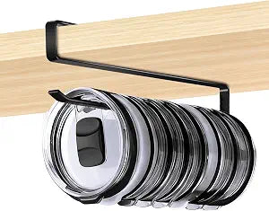 Tumbler Lid Organizer for Cabinet - Under Shelf & Behind Door Lid Holder, No-Drill Kitchen Organizer and Storage, Space Saving Rack Fits 24oz 30oz 40oz Water Bottle Tumbler Lids
