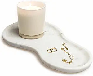 Large Curved Edge Marble Tray 14" x 7.8"  Natural Stone Vanity Tray for Perfume & Jewelry, Elegant White Marble Decor for Bathroom Countertop & Kitchen Counter, Modern Catchall for Keys & Candles