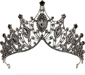 NODG Wedding Crown for women Baroque Queen Crowns Black Rhinestone Tiaras Handmade Crowns Crystal Tiara for Women Wedding Halloween Faire Costume Birthday Music Festival Headband Hair Accessories